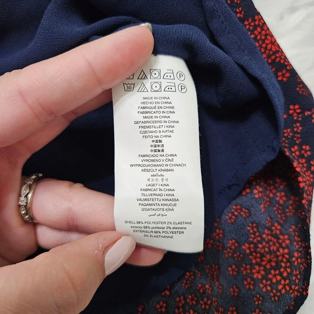 Michael Kors Navy Blue & Red Floral V-neck Long‎ Sleeve Layered Dress. Size P/2